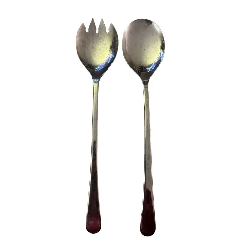 Sheffield England Fork & Spoon Salad Serving Set‎ 9.5” Silver Plated Minimalist